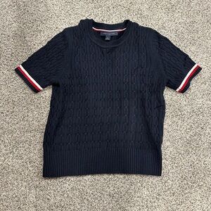 Tommy Hilfiger Women’s Navy (Red & White) Short-Sleeve Cable Knit Sweater 🇺🇸